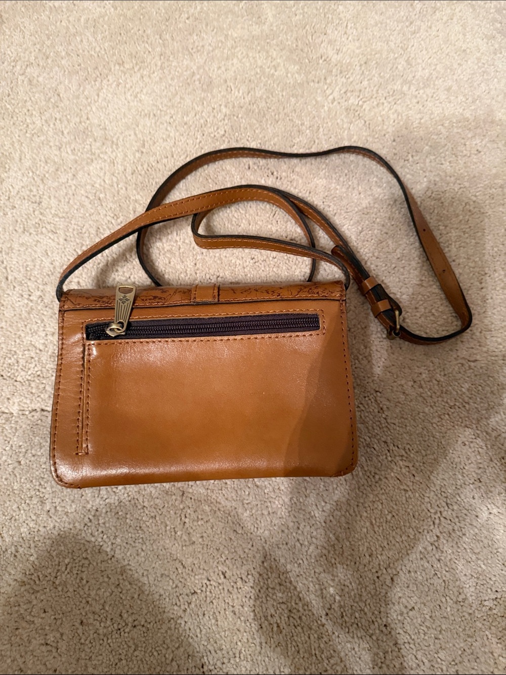 Patricia Nash Tan Leather Map-Print Crossbody Bag - Picture 3 of 4